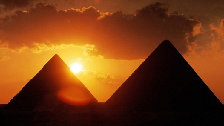 egyptian pyramids at sunset